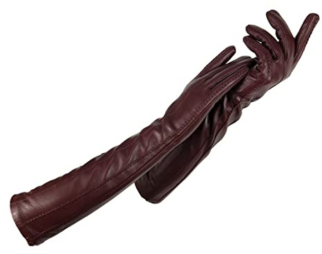 Damen Handschuhe Winter Warm Kaschmir Gefüttert Damen Handschuhe Lange Handschuhe Ellenbogenpolster Lederhandschuhe Dunkelrot 8 1/2