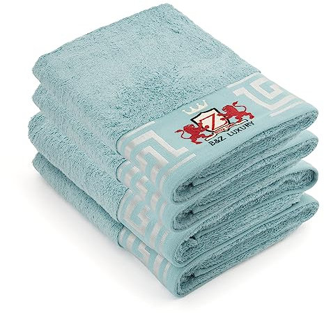 B&Z Luxury Set di 4 Asciugamani da bagno 50x100 cm in Bamboo 500gr | Super Morbidi Assorbenti Resistenti | Asciugamano Spugna Viso Mani Capelli | Ospiti Spa Palestra (Turchese, 4 Viso)