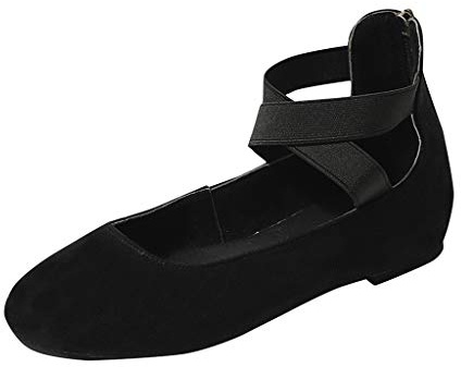 Scarpe da balerina da donna, comode e piatte, per abito da sera, eleganti per matrimoni, ballerine estive, slip-on chiuse, con punta rotonda, Nero , 37