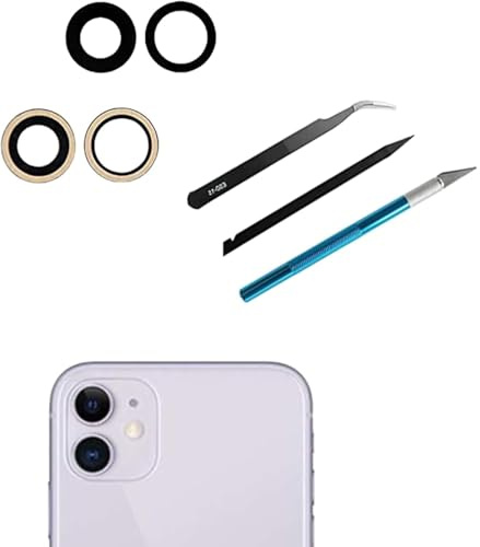 Dakexiong 2 Pz/Set 11 Fotocamera Vetro Lente di Ricambio per iPhone 11 Posteriore Fotocamera Posteriore Vetro Lente di Ricambio Copri+Kit di Riparazione, Anti-Lens Scratch & Impermeabile