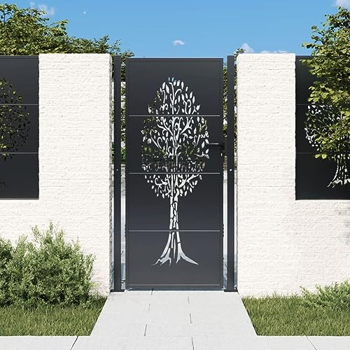 Festnight Gartentor Stahl 105x180 cm Metalltor Abschließbar Zauntor Gartentor Tür Gartentür Gartenpforte Wetterfester Cortenstahl Bambus-Design