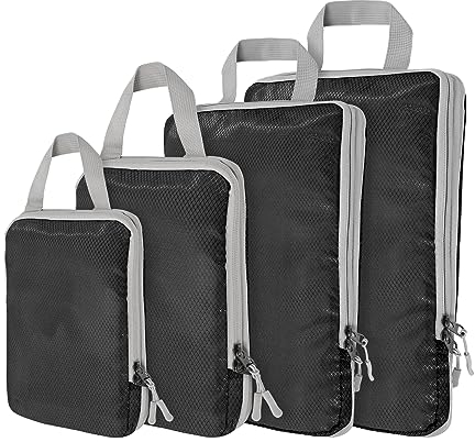 Kompressions-Verpackungswürfel, ultraleichte Packwürfel für Handgepäck, Reiseverpackungszubehör für Koffer, Organizer, Taschen, Set, langlebige Reisewürfel für Gepäck (4er-Set, schwarz)