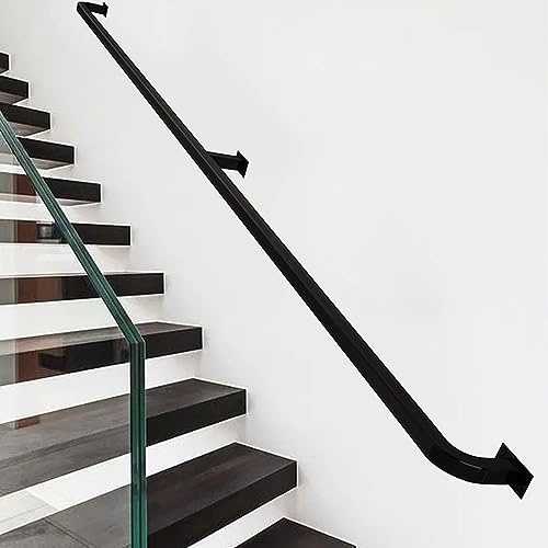 Pasamanos de escaleras 30cm-600cm Barandilla de barra de agarre antideslizante de montaje en pared, barandilla de escalera de hierro forjado de metal negro para interior y exterior, esquina redonda (
