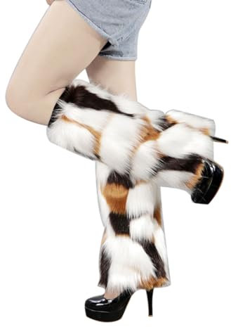 Inzegao Fuzzy Lange Winter Kunstpelz Beinlinge für Frauen Warme Beinstulpen für Cosplay Party, Mehrfarbig E Plüsch, length 15.7