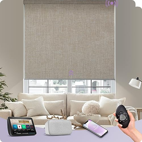 Graywind Energy Efficient Electric Roller Blinds - 4-Layer Double-Sided Thermal Fabric, Smart Motorised Blackout Blinds Compatible with Alexa Google, Rechargeable, Made to Measure, Light Coffee