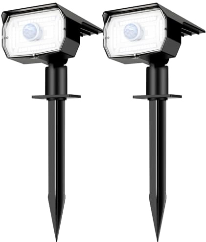 nipify Solar Spot Lights Outdoor Motion Sensor with 3 Modes, Solar Spotlights Outdoor Waterproof 2-in-1 Auto On/Off Landscape Lighting for Outside Yard Wall Garden Pathway, Cool White