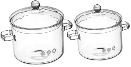 LIFKOME 2stücke Teiliges Glas-schmortopf Mit Doppelgriffen Hitzebeständig Durchsichtig Geeignet Für Keramikherd Und Mikrowelle Vielseitiges Kochgeschirr Für Suppen Und Eintöpfe