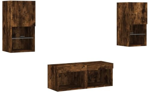 vidaXL Meubles TV Muraux avec Lumières LED 4 pcs, Armoires de Télévision Suspendues, Meubles Télé Flottants, Moderne, Chêne Fumé Bois d'Ingénierie
