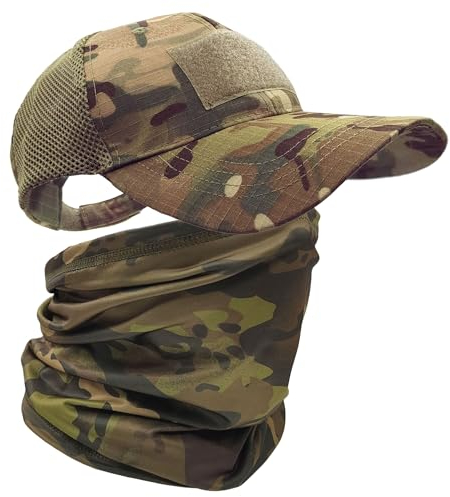 ehsbuy Camo Mesh Basecap Herren mit Kühlenden Schlauchschal Army Tactical Cap Gesichtsschal Militär Airsoft Sommer Trucker Cap Bandana Neck Gaiter Snoods für Jagd Laufen Sports & Outdoor