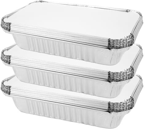 LDHHYH 100 Pièces Barquette Aluminium avec Couvercle 850 ml Barquette Alimentaire Jetables, Barquettes en Aluminium Jetables Pour la Cuisson au Barbecue Cuisine (21,3 x 14,3 x 4,3 cm)