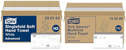 Tork weiche Zickzack Papierhandtücher Advanced 290143 & Xpress Multifold Papierhandtücher 150299 - H2 Universal Falthandtücher für Handtuchspender - mehrfach gefaltet