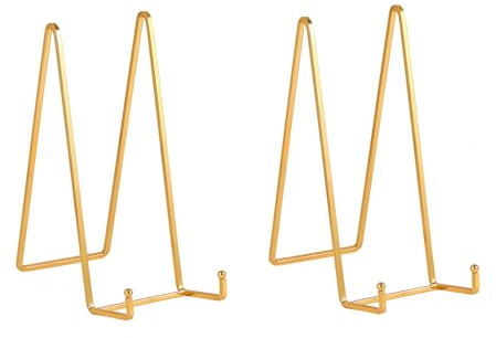 Staffelei Aufsteller Teller Ständer Groß - Tellerständer Metall für schwere Dekoteller - Superhoher Tellerhalter - Eisen Halterung fuer Buch | Bilderrahmen | Plakette - Golden - 2 Stück - 30,5 cm