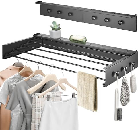 Donken Wäscheständer Wandmontage, Wäschetrockner Wand, 80cm Wäscheständer Wand ausziehbar für Badezimmer, Balkon, Terasse, platzsparend Wandwäschetrockner ideal für Indoor & Outdoor (Schwarz - 80cm)