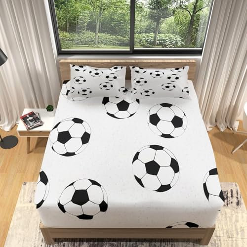 Coprimaterasso Una Piazza e Mezza Bianco Copriletto 120x190 cm Calcio Microfibra Lenzuolo con Angoli Traspirante Completo Letto Protezione H30 cm e 2 Federe 50x80 cm