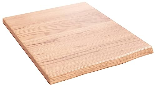 Makastle Waschtischplatte Holzbohlen Ideal für Aufsatzwaschbecken, Tischplatte Holzplatte Baumkanten-Platte für Heimwerker, Arbeitsplatten, Hellbraun 40x50x2 cm Massivholz Behandelt