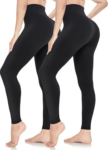 Leggings for Women UK Soft High Waist Tummy Control Leggings Gym Sports Workout Running Pilates Yoga Pants Tights Clearance Fashion Womens Clothes Deals of the Day Sale Prime(2Pcs Black,S-M)