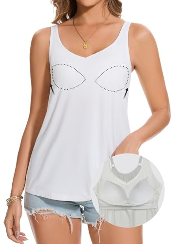 Joyshaper Débardeur Femme avec Soutien-gorge Intégré Été Décontracté Maillot de corps Coupe ample Haut sans manches T-shirt basique Chemises Blanches, XXL