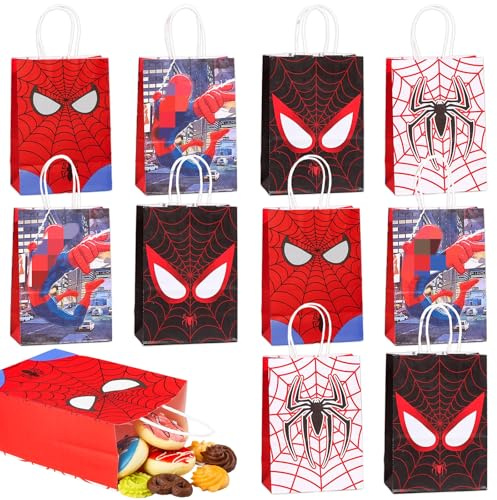 12Pcs Spider Geschenktüten Papiertüten mit henkel Party Geschenktüte Mitgebsel Kindergeburtstag Candy Bar Süßigkeiten Tüten Geschenken Giveaways Party Bags Supplies Favors
