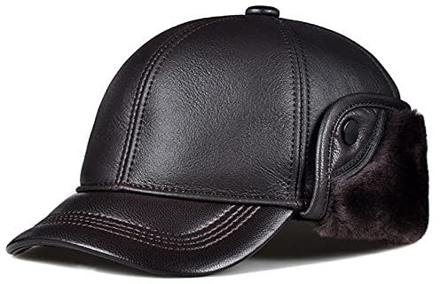 ASerZenith Wintermützen, Hut Lederhut Kappe mit Ohrenklappen Winddichte Mütze für den Winter für ältere Menschen(Brown-59-60cm)