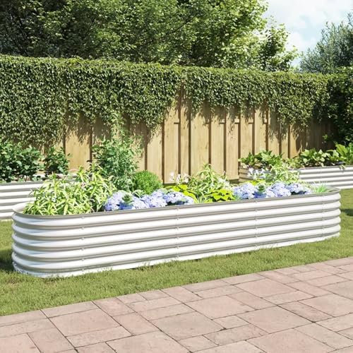 Xichuzi Garten-Hochbeet 320x80x44 cm Verzinkter Stahl Silbern, Palettenrahmen, Hochteich, Gemüsebeet, Kräuterregal Balkon, Blumenbeet, Kräuterspirale, Tomatenbeet, Pflanzhochbeet - 45517