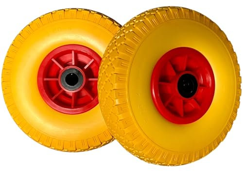 TMV24® 2 ruote per carriola, in gomma piena, 260 x 8 mm, per asse da 2 cm, 3.00 – 4 carrelli e carrelli, ruote di ricambio per carrello, ruote per carriola, colore giallo/rosso