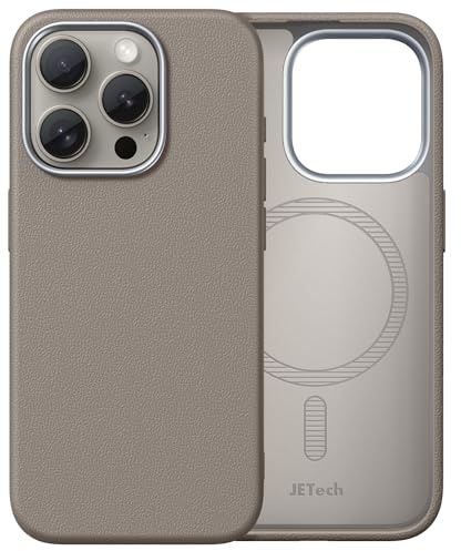 JETech Dünn Hülle für iPhone 15 Pro 6,1 Zoll Kompatibel mit MagSafe, Weiche TPU Anti-Kratzer Stoßfest Handyhülle mit Leder Textur Design, Nicht-Leder (Titan Natur)