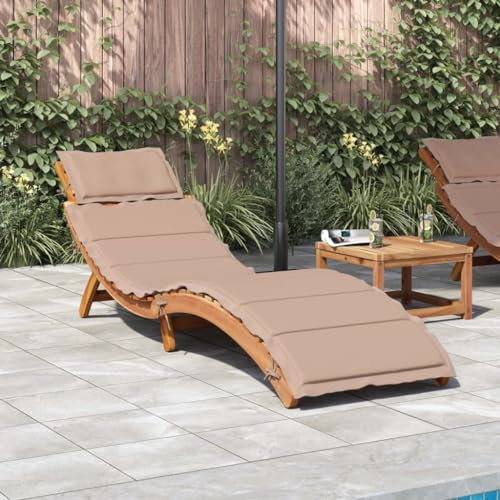 Myheimly Akazienholz Massiv Sonnenliege mit Auflage Klappbar Gartenliege Liegestuhl Holzliege Liege Gartenmöbel Saunaliege Strandliege Taupe