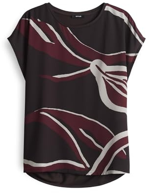 OPUS Damen Kurzarmshirt | Printshirt SOPIKA Print Regular aus fließendem Materialmix Midnight Brown, 40