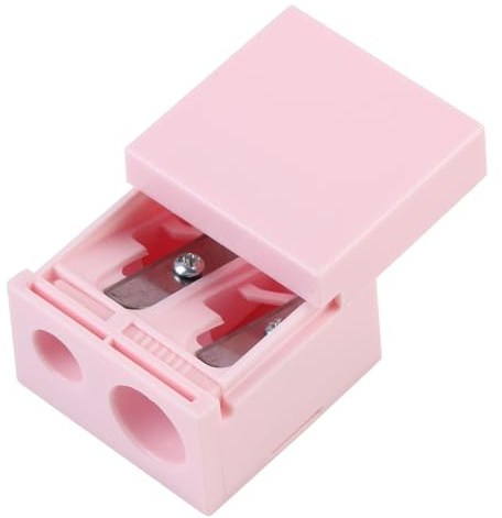 Lip Liner Sharpener with Cover Stainless Steel Blade Eyeliner Sharpener | Pink Double Barrel Make up Pencil Sharpener Plastic Tool for Lip Eye Brow Pencils Eyeliner Back to School Gifts Stationery
