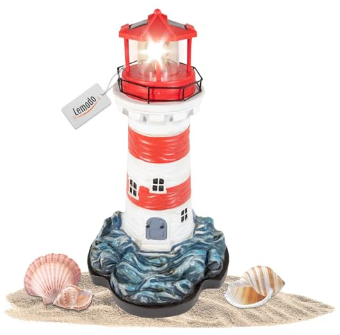 NATIV LEMODO Gartendeko Blauer Leuchtturm mit rotierendem Leuchtfeuer | Handbemalte Gartenfigur mit Solarleuchte | Maritime Außendeko mit LED Beleuchtung | 43 cm hoch
