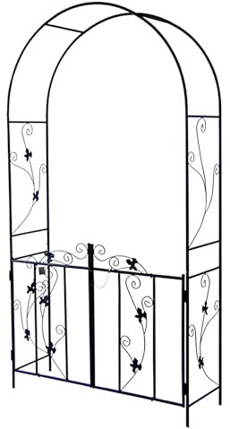 GUOGLZ Metall-Gartenbogen Mit Tor, Klassischer Rosenbogen Für Kletterpflanzen, Abschließbare Türen, Stabiler Rankbogen, Für Pergola Außenbereich Rasen
