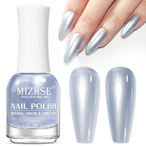 MIZHSE Pearl Nail Polish, 15ml Sky Blue Quick Drying & Long Lasting Nail Varnish No Need UV Lamp for DIY Nail Art At Home Salon Manicure