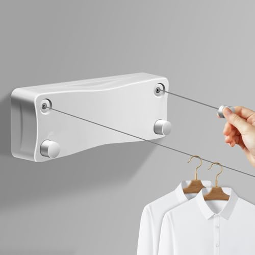 Stendibiancheria retrattile, 5,2M Acciaio Inossidabile Corda da Bucato Riavvolgibile,asciugare il bucato in ambienti interni all’aperto,Capacità di Peso di 25Kg,Appeso a scomparsa,Blocco per evitare