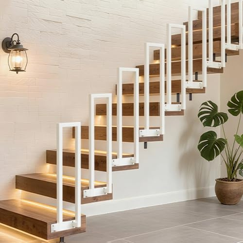 Ansobea Barandilla para escaleras, interior y exterior, 110 cm, en forma de U, blanco, pasamanos para escaleras, pasamanos para ático, villas, apartamentos, 1 pieza