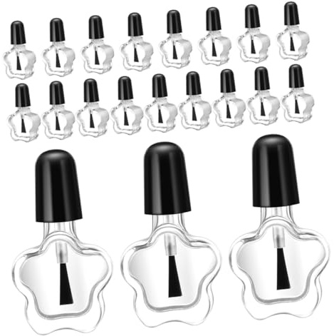 VICASKY 20pcs Clear Glass Nail Polish Bottles with Brush Chemical Resistant Pentagonal Vials for DIY Nail Art Storage Portable Transparent Containers for Home and Travel