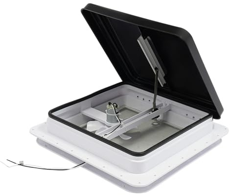 Finestra per roulotte, 42 x 42 cm, lucernario per lucernario, finestra da tetto con schermi, finestra per tetto, camper, zanzariera e sistema di ventilazione (IP65, nero/bianco)