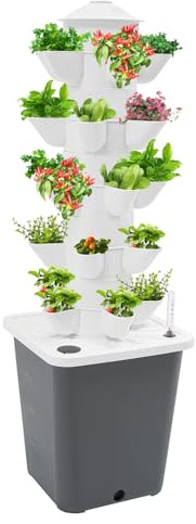 Sistema da giardino verticale a torre da 25 piante, kit di coltivazione idroponica per interni con pompa e indicatore del livello dell'acqua, fioriera verticale per gli appassionati di giardinaggio