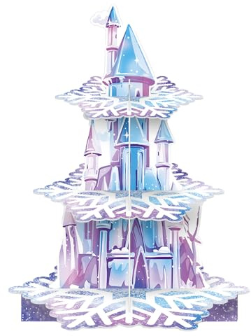 Alzata per torta a tema Frozen, tavolo dei dolci con fiocchi di neve invernali, decorazioni per feste con torre per torte a forma di castello