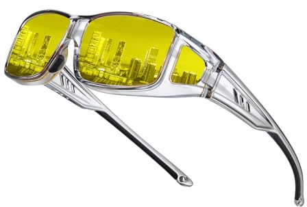 Bircenpro Nachtfahrbrille für Brillenträger Herren Damen: TR90 Nachtsichtbrille für Autofahrer Anti-blend Autofahrerbrille Gelbe Gläser für Klare Sicht Regen Nebel