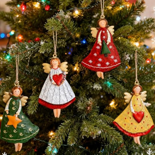 HERZWILD 4pcs Metall Engel Anhänger Weihnachten Anhänger Weihnachtsbaumanhänger Metallanhänger für den Weihnachtsbaum (bunt -Engel 4pcs)