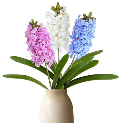 Ferricult 3 Pcs Artificial Hyacinth Flowers 16.5x4 Simulation 3D Real Touch & Beautiful Hyacinth Flowers for Home Party DecorChristmas Decor
