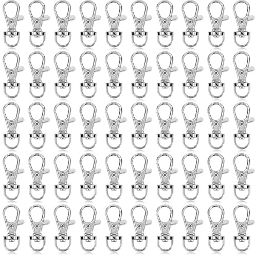 FAYAHAR 50 Piezas Mosqueton Llavero Metal, Mosquetones Pequeños Multiusos, Ganchos de Cierre Giratorio, para Joyería, Bolsos, Proyectos de Costura (Plateado)