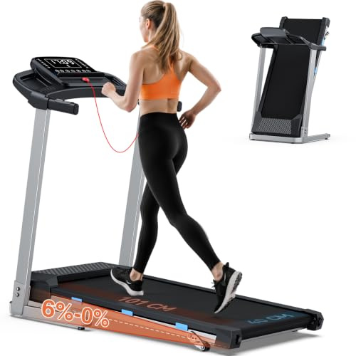 Laufband für Zuhause mit Steigung, 12km/h Laufband Klappbar mit 12 HIIT, 3,5PS Leise Treadmill for Home mit LED-Anzeige, Bluetooth-Lautsprecher, Sprachsteuerung, Laufbänder mit APP, Stabil bis 180KG