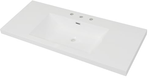 Christopher Knight Home Meril 47.25 Resin Basin for Bathroom Vanity, Bathroom Sinks with 3-Faucet Holes, Vanity Sink Top only, Faucet and Cabinet not Included, Built-in Overflow Feature, White