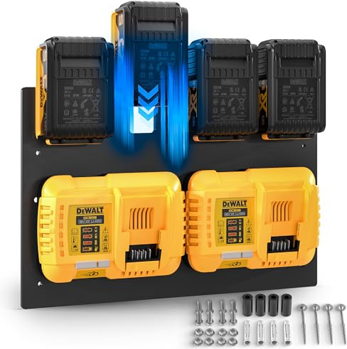 Wandfest® Wandhalterung für DeWalt Akkus und Ladegeräte | inkl. Befestigungsmaterial [Made IN Austria] Akku Halterung für 1-4 Akkus | Jetzt mehr Ordnung in Werkstatt und Garage