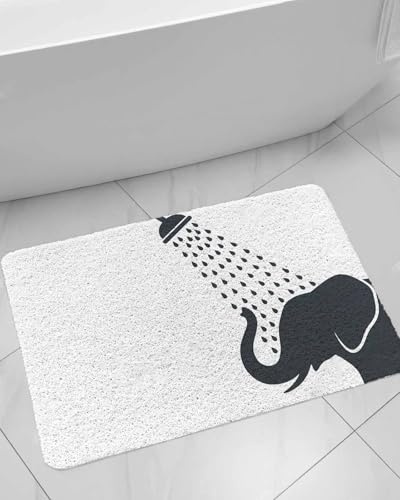 Funny Elephant Shower Mat Non Slip Bathtub Mat Elephant Bathing Shower Animal Silhouette Bath Mat Soft Loofah Shower Mats for Shower Tub Bathroom Quick Drying Foot Mat, 24x32 Inch