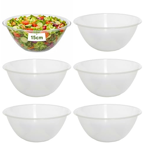 AXXTAN 6 x Plastic Mixing Bowls 15cm (1000ml) Microwave & Dishwasher Safe, Clear Kitchen Cooking Serving Bowl Set for Food Prep Baking, Mixing Salad, Fruit & Vegetable Nesting Bowls