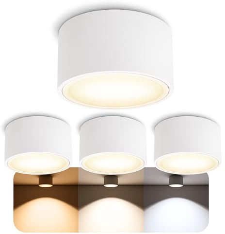 SSC-LUXon CELI-X Aufbauspot 4x weiß rund GX53 6W dimmbar 3 Lichtfarben | Vier flache Aufbauleuchten weiß rund für Flur, Küche & Wohnzimmer - dimmbar, warm / neutral / kalt, inkl. GX53 LED, nur 55mm