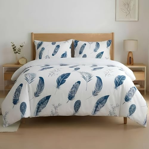 Etrexonline Juego de Funda Nórdica 3 Piezas Cama 150 Microfibra Suave Transpirable - 1 Funda Edredón 220x240 cm y 2 Fundas de Almohada 50x75 cm (Pluma Azul)