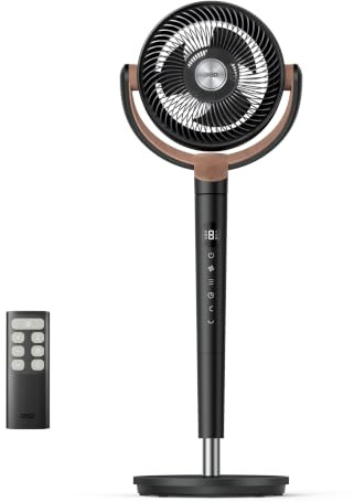DREO ventilador de pie silencioso 20 dB con oscilación omnidireccional 120°+120°, alcance del viento 26 m, caudal de aire 1615 m³/h, circulador Turbo, altura ajustable 94–107cm, 3 modos, 8 velocidades